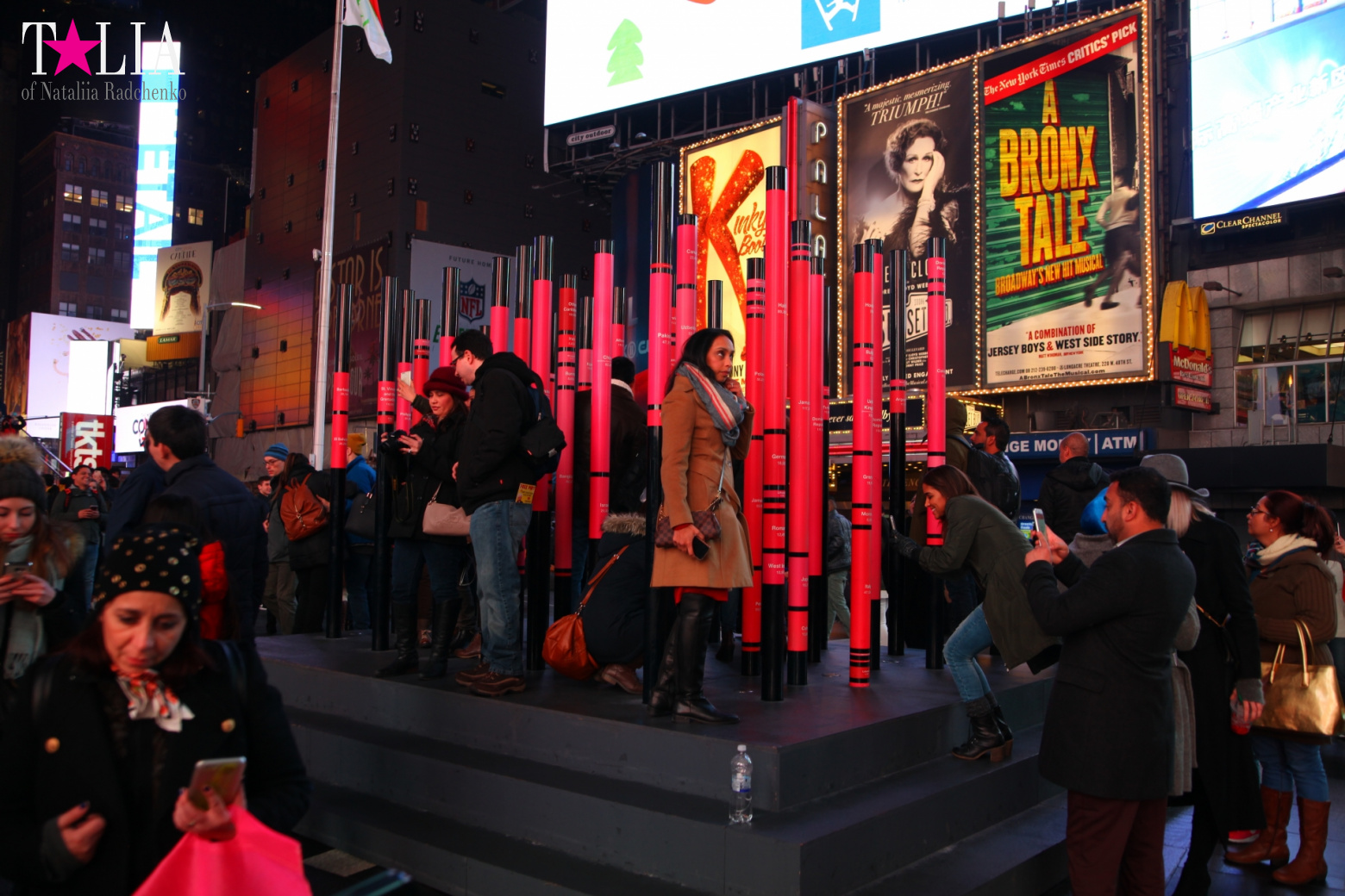 The Heart Sculpture for Valentine's Day and the Red Stairs Duffy in Times Square
